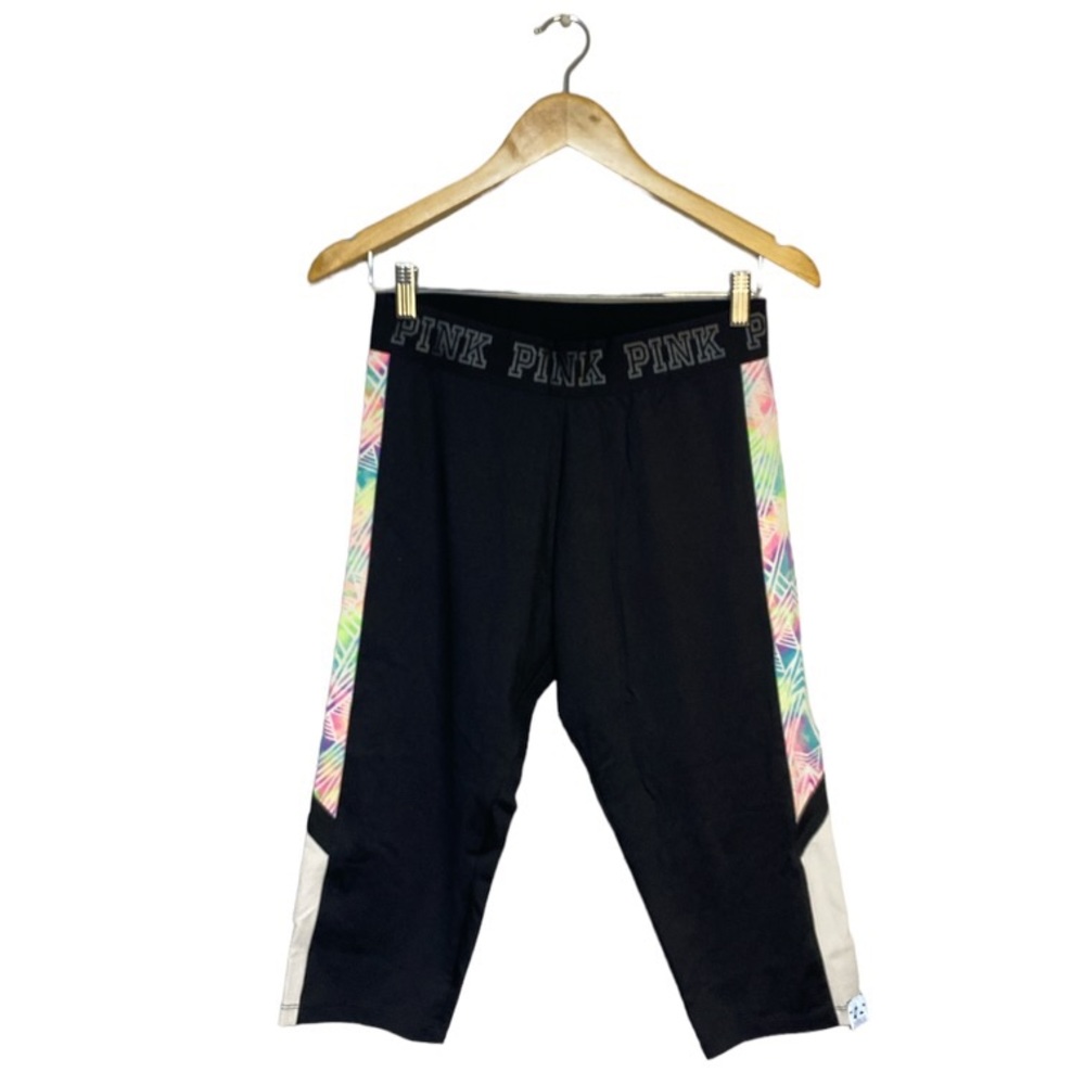 Victoria’s Secret Pink Ultimate Black Print Crop Leggings Size L